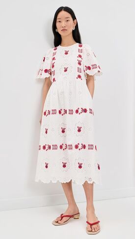 Sea Women's Catharina Embroidered Short Sleeve Midi Dress in Kuwait