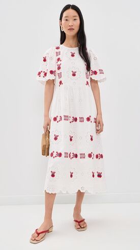 Sea Women's Catharina Embroidered Short Sleeve Midi Dress in Kuwait