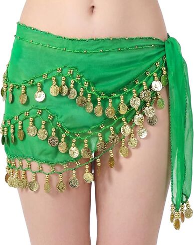 Belly Dance Hip Scarf Women's Tie Waist Wrap 128 Coin Skirt for Belly Dance Performance Parties Rave Halloween in Saudi Arabia