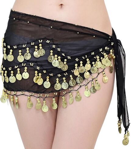 Belly Dance Hip Scarf Women's Tie Waist Wrap 128 Coin Skirt for Belly Dance Performance Parties Rave Halloween in Saudi Arabia