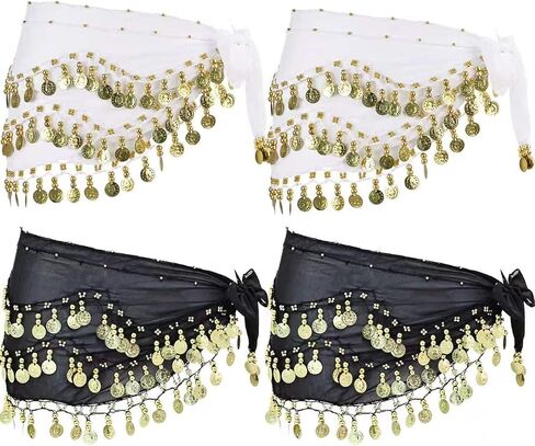 Belly Dance Hip Scarf Women's Tie Waist Wrap 128 Coin Skirt for Belly Dance Performance Parties Rave Halloween in Saudi Arabia