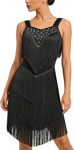 Women's Latin Dance Dress - Sparkly Rhinestones Fringe Salsa Ballroom Dance Outfit Stage Performance Costume in Kuwait