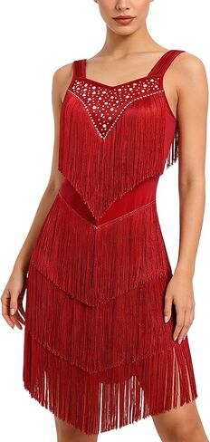 Women's Latin Dance Dress - Sparkly Rhinestones Fringe Salsa Ballroom Dance Outfit Stage Performance Costume in Kuwait