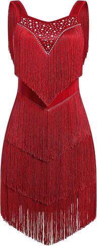 Women's Latin Dance Dress - Sparkly Rhinestones Fringe Salsa Ballroom Dance Outfit Stage Performance Costume in Kuwait