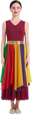 Praise Dance Dress for Women Rainbow Flowy Skirt Worship Dance Outfits Praise Overlay and Tunic Liturgical Dancewear in Kuwait