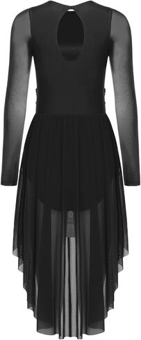 Women Lyrical Dance Dress-Elegant Long Sleeve Water-Drop Back Asymmetrical Tulle Skirt Dance Costume in Saudi Arabia