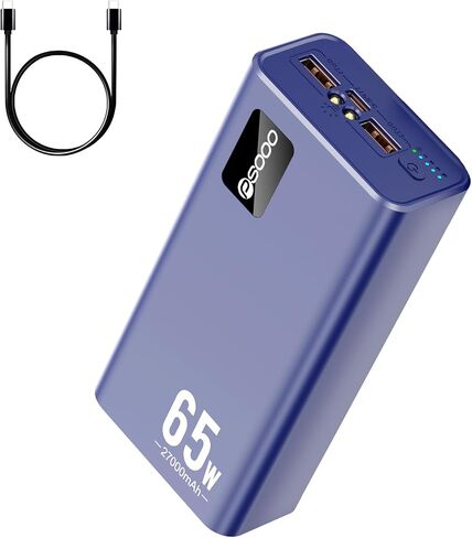 PSOOO Portable Charger 27000mAh 65W PD Fast Charging Power Bank, 3-Port External Battery Pack with LED Flashlight, Compatible with iPhone, Samsung, MacBook, Tablet, Travel & Outdoor Use (Black) in Saudi Arabia