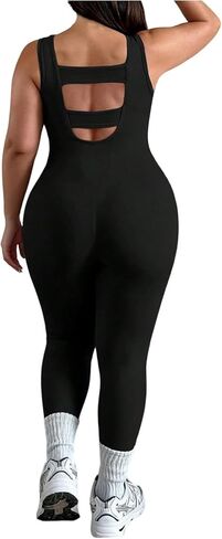 WDIRARA Women's Plus Size Workout Jumpsuits Cut Out Backless Tummy Control Bodycon Pants Romper in Kuwait