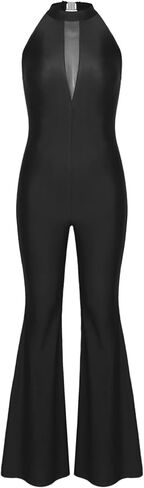 Womens Unitard Dance Costume Sleeveless One Piece Flare Bell-Bottom Jumpsuits for Dance and Workout in Saudi Arabia