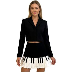 Women's Piano Key Pleated Skirt, Y2K Retro Novelty Musical Design, Soft Polyester High Waist A-Line Mini Skirt in Saudi Arabia