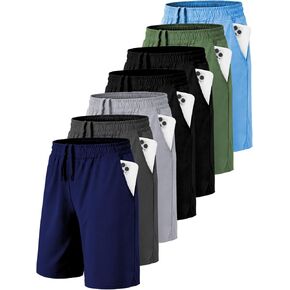 7 Pack Kids Athletic Shorts with Pockets, Quick Dry Basketball Running Shorts for Boys Girls in Saudi Arabia