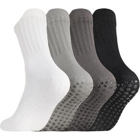 4 Pairs Mens Grip Socks Non Slip Size 6-9, Anti Slip Pilates Yoga Socks, Men Ankle Socks with Grips for Hospital, Pilates, Fitness Grippy Socks, Black, White, Gray, Light Gray(medium tube) in Kuwait