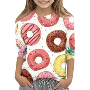 Girls Clothes 3/4 Length Sleeve Round Neck Shirts Graphic Tee Kids Blouses Y2K Three Quarter Sleeve Tops 3-13 Years in Saudi Arabia