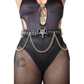 Killstar Our Inner Circle Black Belt Faux Leather Baphomet Chain Goth-XS-M in Saudi Arabia