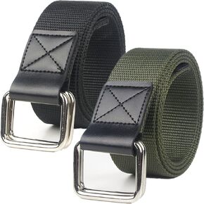 Mens & Womens Canvas Belt Black D-ring Plus Size Web Fabric Casual Belts 3.8cm Wide, 2 Pcs in Kuwait