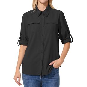 UIQUR Womens UPF 50 Sun Protection Shirts Fishing Shirts Quick Dry Roll-Up Sleeves Safari Shirts in Kuwait