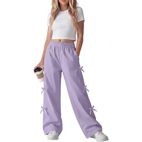 Girls Track Pants Teen Waterproof Parachute Pants Kids Cargo Hiking Cute Y2K Lightweight Trousers with Bow in Saudi Arabia