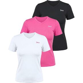 تي شيرت نسائي رياضي بأكمام قصيرة ورقبة على شكل حرف V من Juicy Couture - للتمرين واللياقة البدنية واليوجا والبيلاتس وملابس رياضية in Kuwait