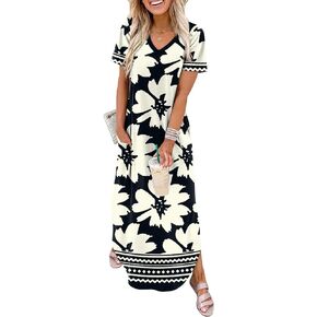 WIHOLL Women's Summer Short Sleeve Dresses Maxi Dress Vacation Beach Sundresses 2026 with Pockets in Kuwait