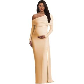 One Shoulder Maternity Dress Mermaid Satin Baby Shower Dresses Long Sleeve Pregnancy Gown CM19 in Saudi Arabia
