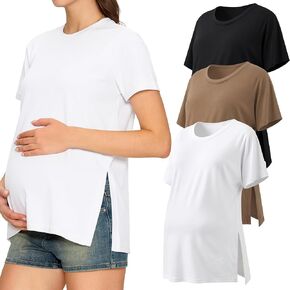 3 Pack Women's Maternity Shirts, Crew Neck Maternity Top Side Split Pregnancy Clothes Short Sleeve in Saudi Arabia