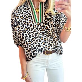 Samefar Womens Short Dolman Sleeve Tops Striped V Neck Summer Casual Loose Fit Blouses Business Tee Shirts Dressy in Saudi Arabia