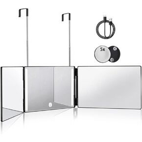 HIEEY 3 Way Mirror for Hair Cutting,360 Trifold Mirror with Height Adjustable Telescoping Hooks,and 5X Magnification,for Makeup, Hair Styling in Saudi Arabia