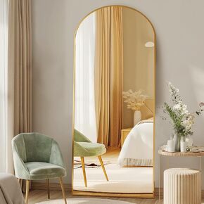 DUMOS 64"x21" Arched Full Length Floor Mirror, Full Body Mirror with Stand, Shatterproof Tempered Glass, Modern Aluminum Alloy Frame, Free Standing or Leaning for Home Decor, Gold in Kuwait