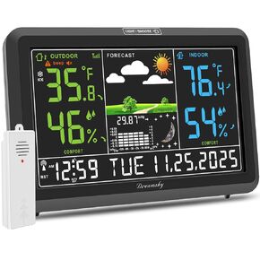 DreamSky Weather Station Indoor Outdoor Thermometer Wireless with Digital Atomic Clock for Home, Large Display with Dimmer, USB Port, Inside Outside Temperature Humidity Monitor (Plug-in) in Saudi Arabia