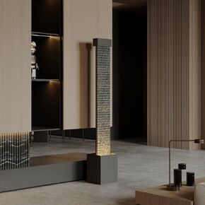 EIYAM 59.8" Indoor Waterfall Fountain, Natural Slate Stone Floor Standing Water Feature with LED Light, Modern Large Fountain for Home, Office, Entryway Decor in Saudi Arabia