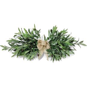 26" Farmhouse Olive Leaf Greenery Swag with Premium Burlap Bow Realistic Faux Olive Branch Door Decor for Front Door, Wall, Mantel, Table, Kitchen, Bathroom, Weddings & Seasonal Styling (Green 1Pcs) in Saudi Arabia