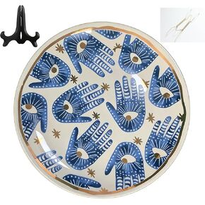 Big Eyes & Palm Decorative Plates Handmade Ceramic Ornament for Home&Office Wall Decors Desktop Ornament (with Hanger & Brackets) (Palm) in Saudi Arabia