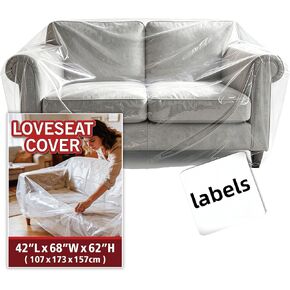 Plastic Clear Sofa Loveseat Furniture Covers for Moving Storage, Waterproof and Dust Proof, Extra Large Clear Furniture Moving Covers for Couch with Label, Bag Open Size 65x 42 x 34 Inch in Saudi Arabia