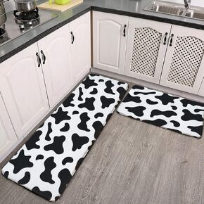 Cowhide Milk Cow Print Kitchen Rug Set 2 PCS Floor Mats Washable Non-Slip Soft Flannel Runner Rug Doormat Carpet for Floor Home Bathroom, 17" x 47"+17" x 24"-M in Saudi Arabia