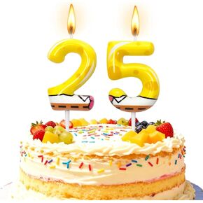 25th Birthday Candle, Yellow Number 25 Cake Candle, Cartoon Sponge Dot Print Cake Topper, Birthday Party Cake Decoration for Women Men in Saudi Arabia