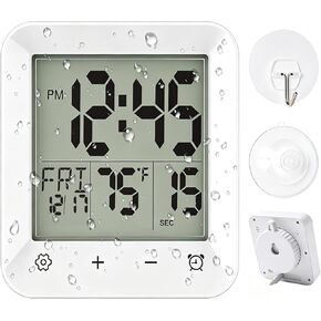 Waterproof Bathroom Timer - Digital Shower Clock with Countdown, Temperature & Humidity, LCD Display, Suction Cup Hanging Hole Stand for Bathroom, Kitchen, and More, Battery Operated in Saudi Arabia