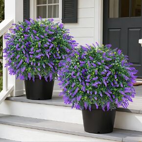 Grooy Artificial Boxwood Topiary Ball with Lavender, Set of 2 Artificial Shrub Bushes with Ground Spike, UV Resistant Fake Evergreen Plant Tree for Porch Outdoor Planters Indoor in Saudi Arabia