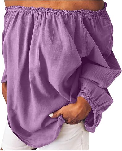 Summer Tops for Women Trendy Cotton Linen Solid Shirts Oversized Long Sleeve Shirt Casual Vacation Summer Outfit in Saudi Arabia
