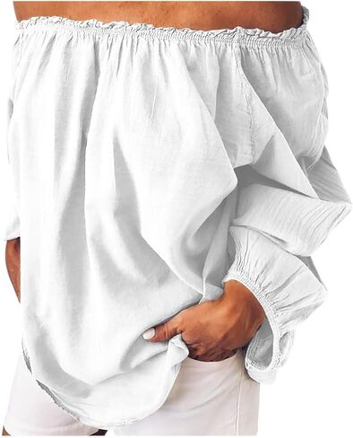 Summer Tops for Women Trendy Cotton Linen Solid Shirts Oversized Long Sleeve Shirt Casual Vacation Summer Outfit in Saudi Arabia