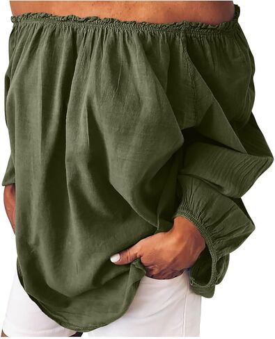 Summer Tops for Women Trendy Cotton Linen Solid Shirts Oversized Long Sleeve Shirt Casual Vacation Summer Outfit in Saudi Arabia