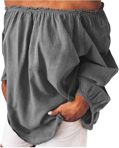 Summer Tops for Women Trendy Cotton Linen Solid Shirts Oversized Long Sleeve Shirt Casual Vacation Summer Outfit in Saudi Arabia