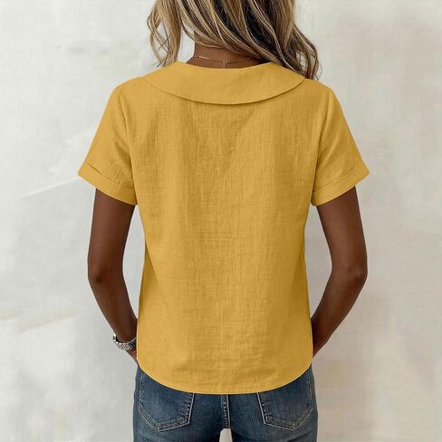 Summer Tops for Women Cotton Linen Shirts Button Down Lightweight Cute Tee Shirts Lapel Collar Loose Blouse Shirt in Kuwait