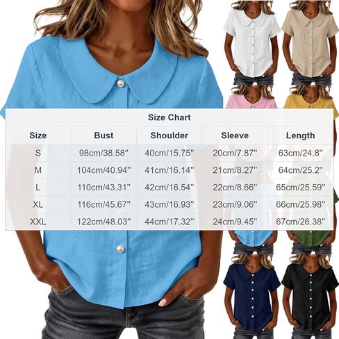 Summer Tops for Women Cotton Linen Shirts Button Down Lightweight Cute Tee Shirts Lapel Collar Loose Blouse Shirt in Kuwait