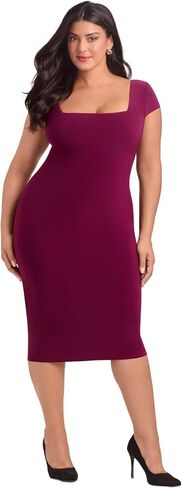 S3 Swim Women's Sculpting Full Body Control Square Neck Cap Sleeve Midi Dress with Built in Shapewear and Bra Support in Kuwait
