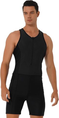 AGJGFM Mens One Piece Swimsuit Swimwear Athletic Spandex Jumpsuit Unitard Front Zipper Shorty Wetsuit UPF 50+ Black in Saudi Arabia