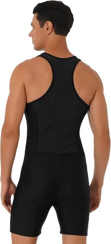 AGJGFM Mens One Piece Swimsuit Swimwear Athletic Spandex Jumpsuit Unitard Front Zipper Shorty Wetsuit UPF 50+ Black in Saudi Arabia