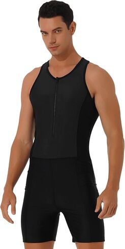 AGJGFM Mens One Piece Swimsuit Swimwear Athletic Spandex Jumpsuit Unitard Front Zipper Shorty Wetsuit UPF 50+ Black in Saudi Arabia