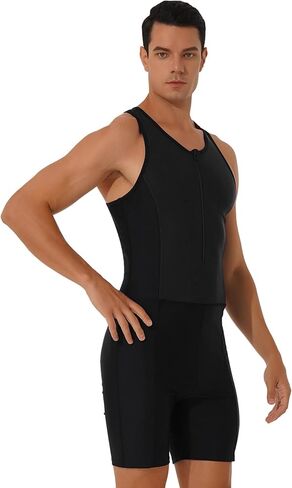 AGJGFM Mens One Piece Swimsuit Swimwear Athletic Spandex Jumpsuit Unitard Front Zipper Shorty Wetsuit UPF 50+ Black in Saudi Arabia