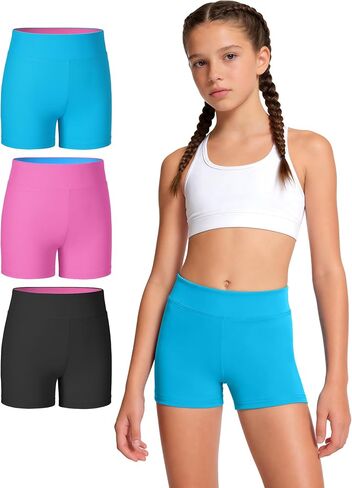 JOCMIC 3 Pack Girls Athletic Shorts Dance Gymnastics Yoga Running for Kids 4-12 Years in Kuwait