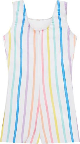 Destira Girls Gymnastics Unitard - Candy Stripes Sleeveless Biketard Rainbow Pastel Activewear, Matching Scrunchie Included in Kuwait